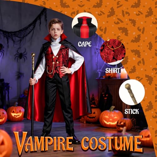 BLmukce Boys Vampire Costume Set Halloween Party Vampire Cosplay Outfit with Cape Shirt Pants Cane kids dracula costume S36Y 4351 - Image 5