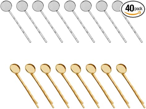 HEALLILY Bobby Hair Pin Hair Clips with 12mm Cabochon Bezel Setting Tray DIY Finding Craft Headwear Mixed Color 40PCS - Image 1