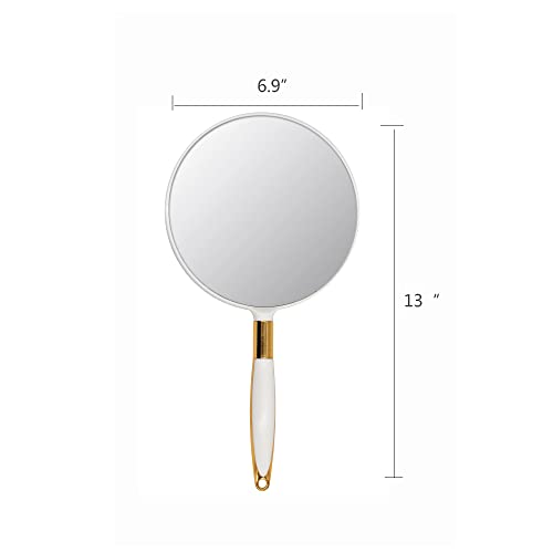 Eaoundm Round Hand Held Mirror for Makeup Hand Mirror (6.9W X 13 L inchs, White) - Image 3