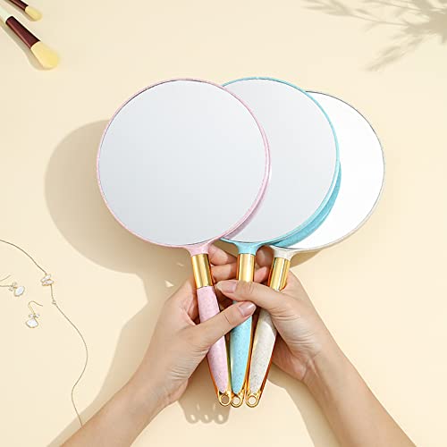Eaoundm Round Hand Held Mirror for Makeup Hand Mirror (6.9W X 13 L inchs, White) - Image 2