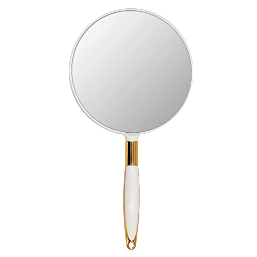 Eaoundm Round Hand Held Mirror for Makeup Hand Mirror (6.9W X 13 L inchs, White) - Image 1
