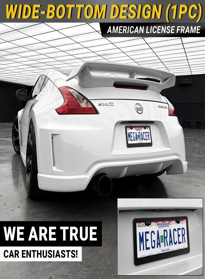 Mega Racer Metal Black License Plate Frame - 2 Hole Slim Front or Rear Black Aluminum License Plate Frames with Stainless Steel Screws and Black Screw Caps (1 Piece) - Image 3