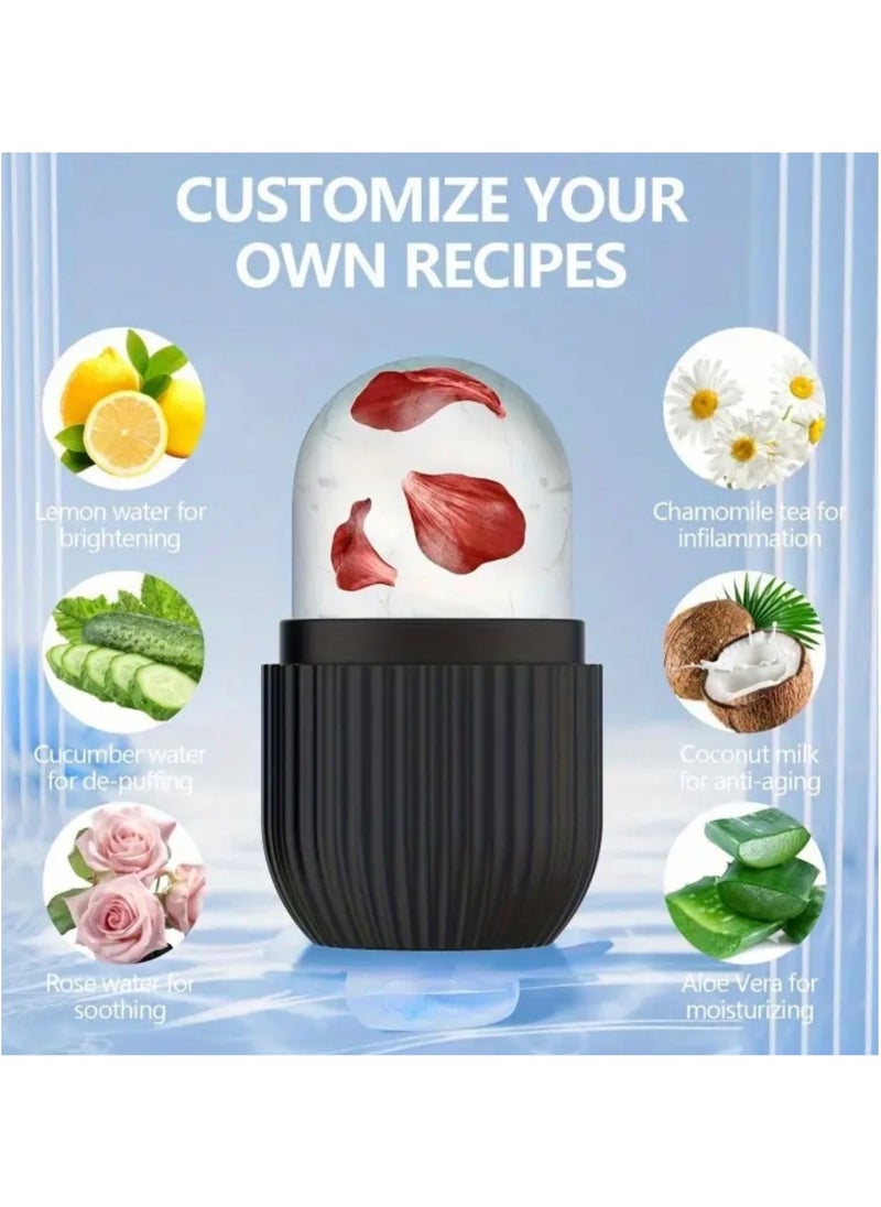 CleanWave - The Pure Effect ICE Cube Face Roller – Reusable Silicone Ice Massager for Face, Eyes & Neck | De-Puff, Tighten Pores, Reduce Redness & Migraine Pain Skin-Toning Ice Roller | Natural Skin Care Tool - BLACK  - Image 3