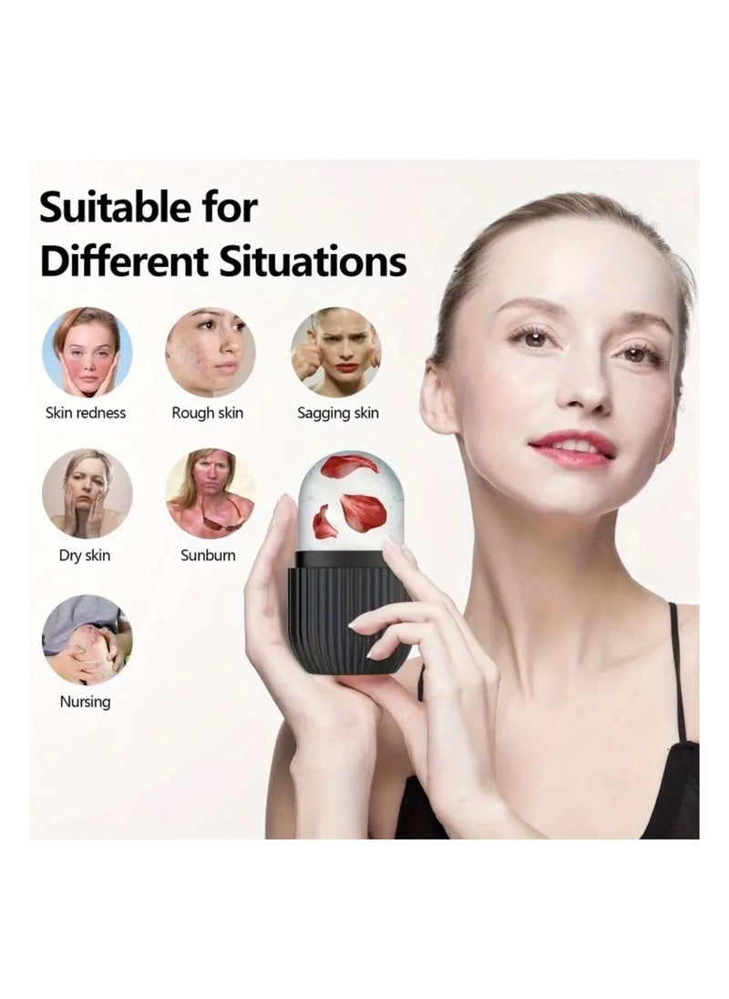 CleanWave - The Pure Effect ICE Cube Face Roller – Reusable Silicone Ice Massager for Face, Eyes & Neck | De-Puff, Tighten Pores, Reduce Redness & Migraine Pain Skin-Toning Ice Roller | Natural Skin Care Tool - BLACK  - Image 5
