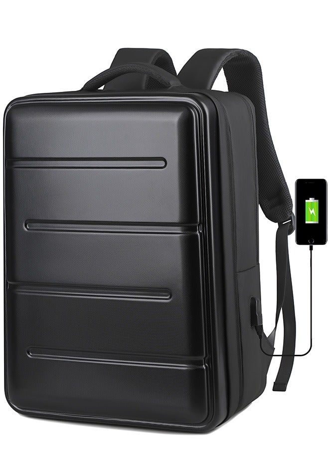 رحالة شنطة ظهر رحالة RAL969 هارد شيل لابتوب 32 لتر - مقاومة للماء 15.6 بوصة للسفر والعمل بمنفذ USB وقفل TSA - مضادة للسرقة متعددة الجيوب خفيفة الوزن للرجال والنساء - أسود  - Image 1