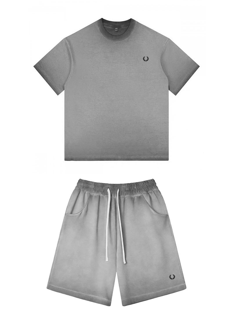 فريد بيري FRED PERRY three-dimensional LOGO for men and women is vintage washed to make an old casual suit, with loose short-sleeved T-shirts and casual shorts. - Image 3