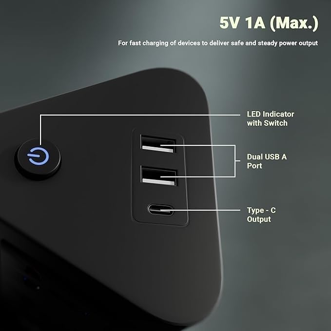 NOJTI Extension Board, Power Strip with 6 USB Ports and 3 Universal Socket, 2500W 10A Extension Cord, 3-Pin Surge Protector Power Strip for Home, Office, Computer, Mobile Charging (Black-N82) - Image 3