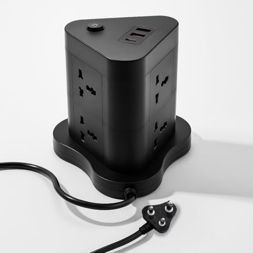 NOJTI Extension Board, Power Strip with 6 USB Ports and 3 Universal Socket, 2500W 10A Extension Cord, 3-Pin Surge Protector Power Strip for Home, Office, Computer, Mobile Charging (Black-N82) - Image 1