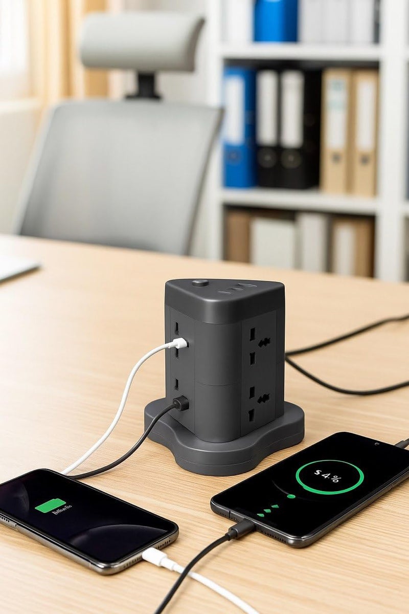 NOJTI Extension Board, Power Strip with 6 USB Ports and 3 Universal Socket, 2500W 10A Extension Cord, 3-Pin Surge Protector Power Strip for Home, Office, Computer, Mobile Charging (Black-N82) - Image 2