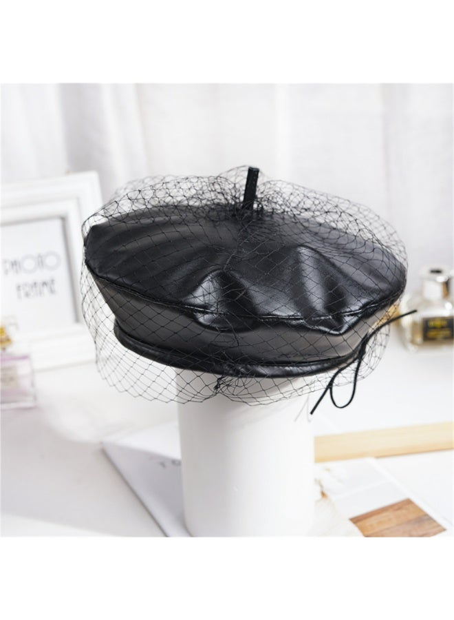 Women Beret Hats with Veil, Casual Baker Boy Captain Hat for Wedding Party Church - Image 3
