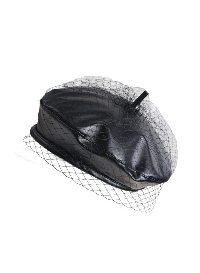 Women Beret Hats with Veil, Casual Baker Boy Captain Hat for Wedding Party Church - Image 1