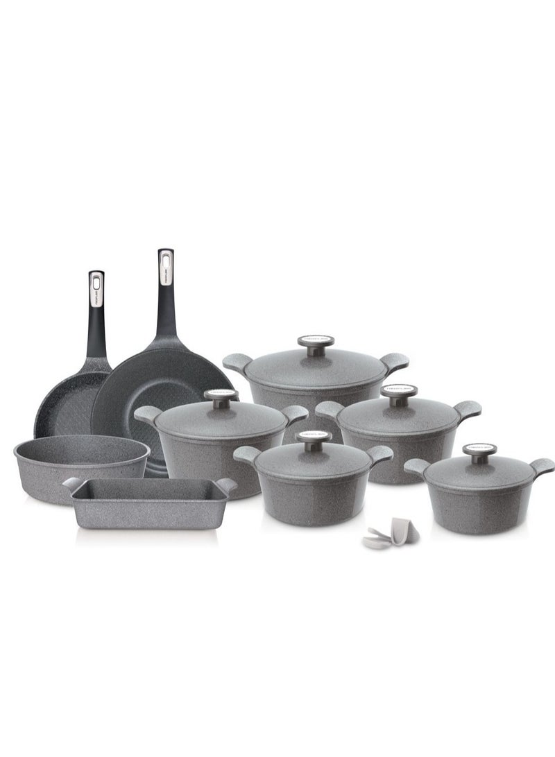 Neoflam 14 Pieces Neoflam Xtrema Cookware Set Grey Granite Pots Grey - Image 2