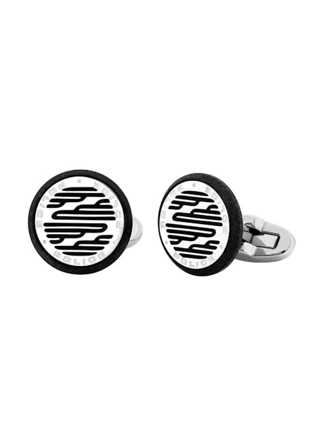 POLICE Tamul Silver and Black Stainless Steel Cufflinks for Men