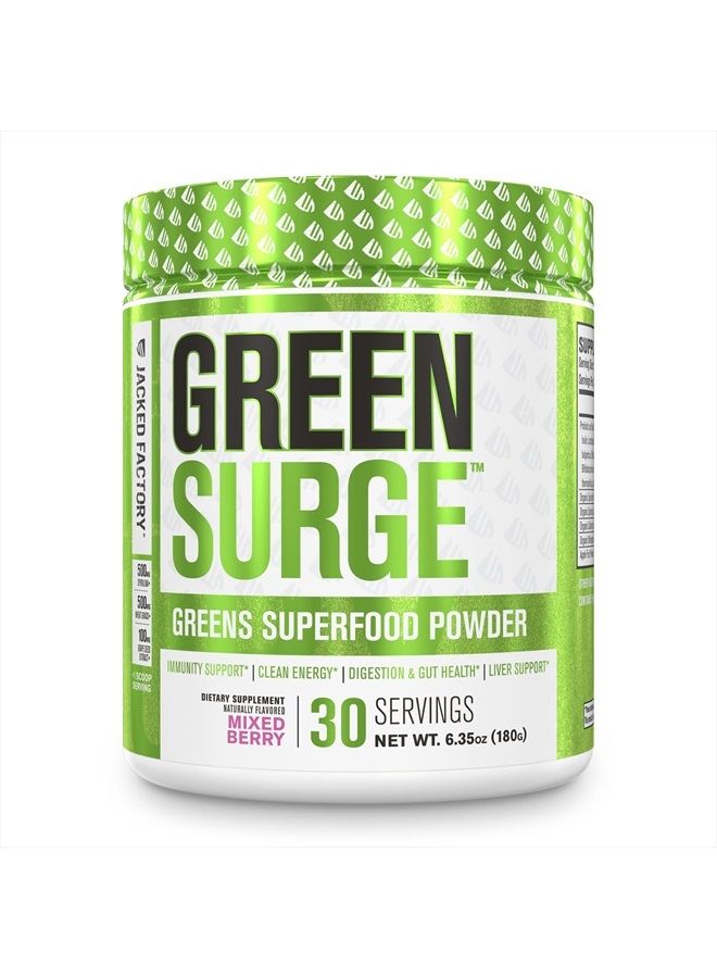 Jacked Factory Herbal Supplement Green Surge Superfood Powder - Keto Friendly w/Spirulina, Wheat & Barley Grass - Probiotics & Digestive Enzymes, Immune Support, Boost Energy - Mixed Berry, 1 Pack - Image 1
