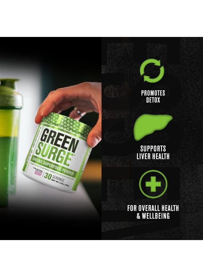 Jacked Factory Herbal Supplement Green Surge Superfood Powder - Keto Friendly w/Spirulina, Wheat & Barley Grass - Probiotics & Digestive Enzymes, Immune Support, Boost Energy - Mixed Berry, 1 Pack - Image 3