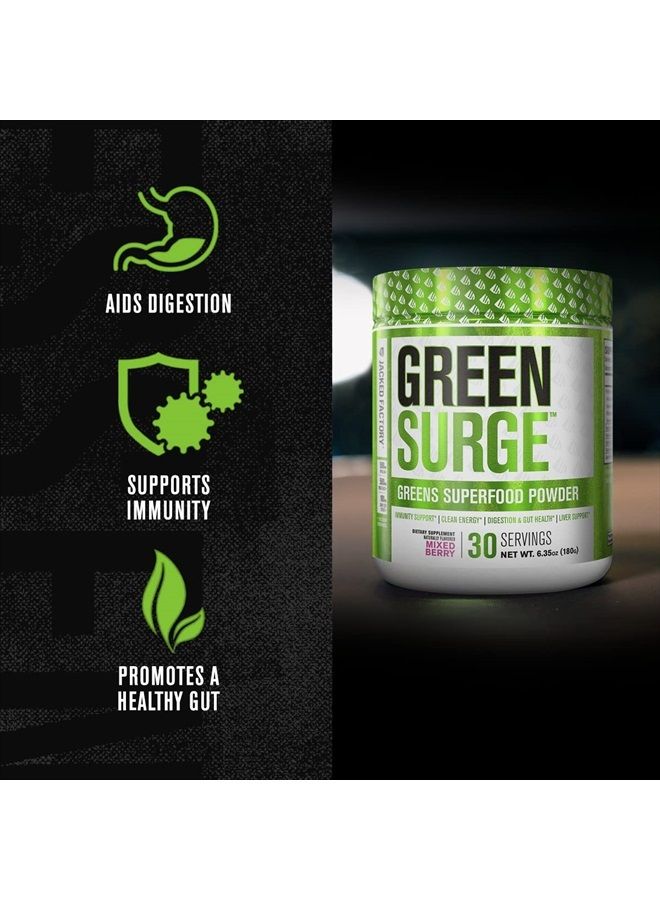 Jacked Factory Herbal Supplement Green Surge Superfood Powder - Keto Friendly w/Spirulina, Wheat & Barley Grass - Probiotics & Digestive Enzymes, Immune Support, Boost Energy - Mixed Berry, 1 Pack - Image 4