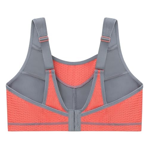 Glamorise Full Figure Plus Size No-Bounce Camisole Elite Sports Bra Wirefree #1067 Gray/Coral - Image 4