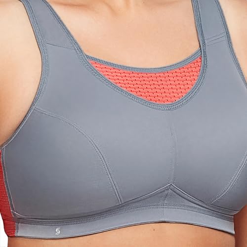 Glamorise Full Figure Plus Size No-Bounce Camisole Elite Sports Bra Wirefree #1067 Gray/Coral - Image 2