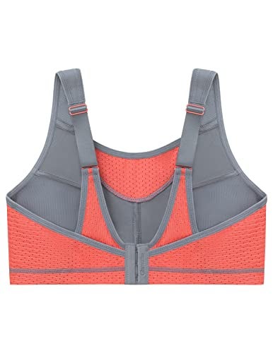 Glamorise Full Figure Plus Size No-Bounce Camisole Elite Sports Bra Wirefree #1067 Gray/Coral - Image 5
