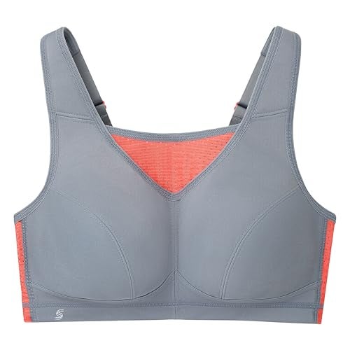 Glamorise Full Figure Plus Size No-Bounce Camisole Elite Sports Bra Wirefree #1067 Gray/Coral - Image 3