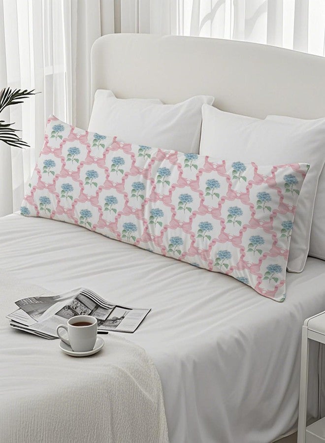 PIUD Coquette Pink Bow Floral 20x54 Body Pillow Cover, Preppy Room Decor Aesthetic, Pink Ribbon Hydrangea Flower Decorative Long Body Pillow Cases for Bed Couch - Image 4