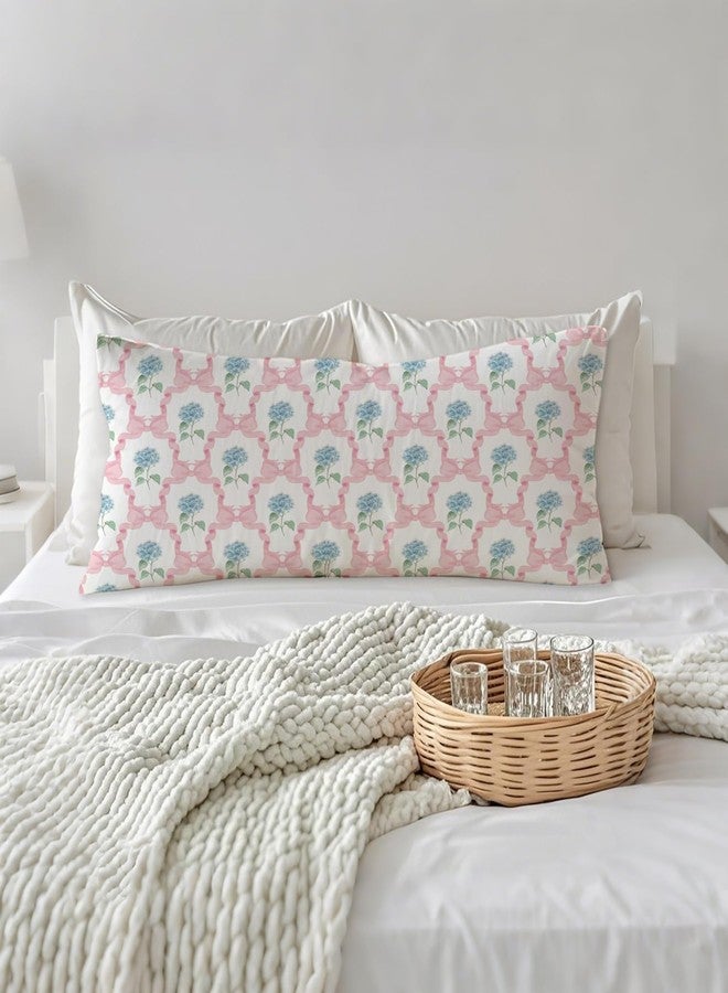 PIUD Coquette Pink Bow Floral 20x54 Body Pillow Cover, Preppy Room Decor Aesthetic, Pink Ribbon Hydrangea Flower Decorative Long Body Pillow Cases for Bed Couch - Image 3
