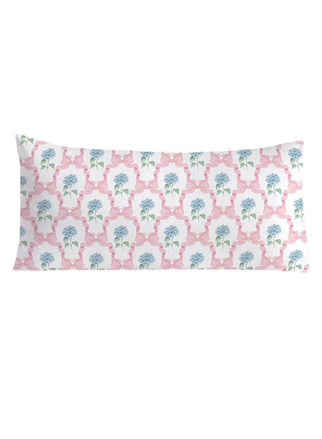 PIUD Coquette Pink Bow Floral 20x54 Body Pillow Cover, Preppy Room Decor Aesthetic, Pink Ribbon Hydrangea Flower Decorative Long Body Pillow Cases for Bed Couch - Image 1