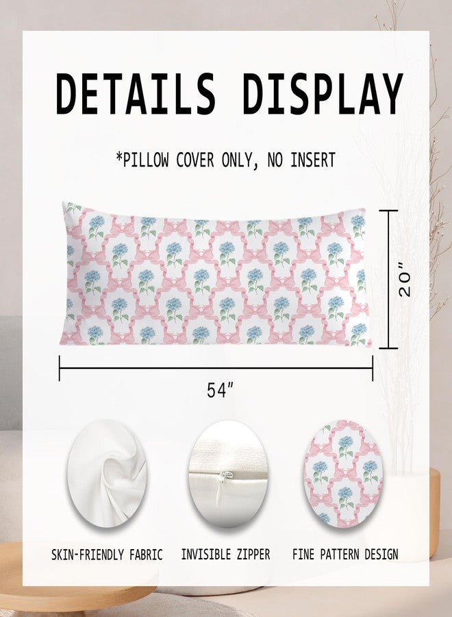 PIUD Coquette Pink Bow Floral 20x54 Body Pillow Cover, Preppy Room Decor Aesthetic, Pink Ribbon Hydrangea Flower Decorative Long Body Pillow Cases for Bed Couch - Image 2