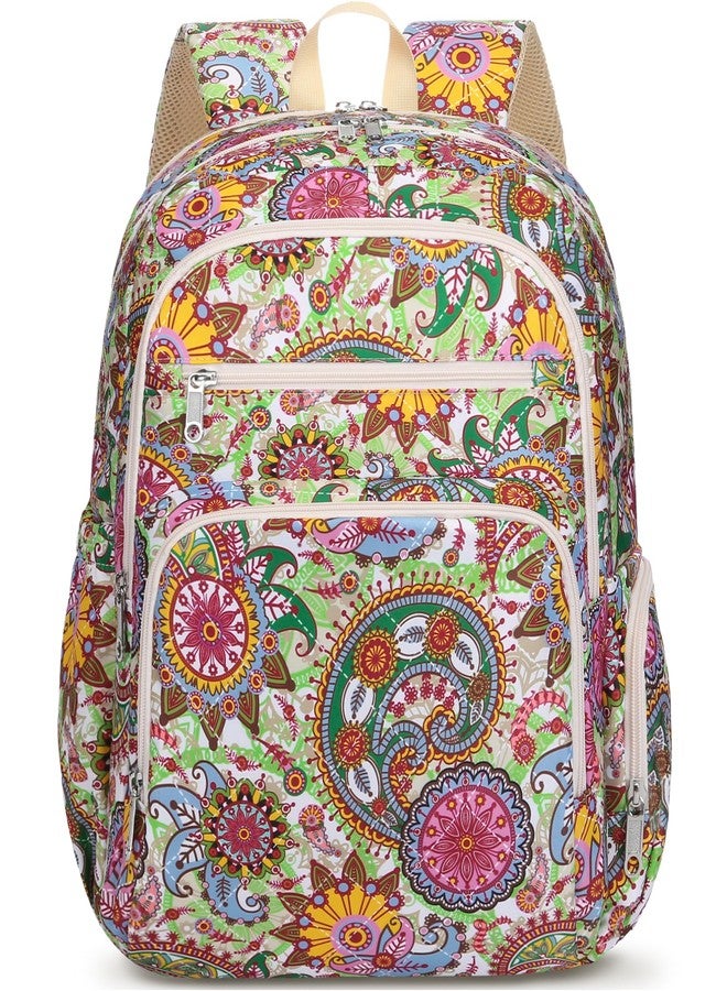 FOKDUVB Large Backpack for Women Backpack with Lots of Pockets for Travel Work School Bookbag with Laptop Compartment for High School College Girls Mochilas Morrales para Mujer (Beige/Green, Paisley) - Image 2