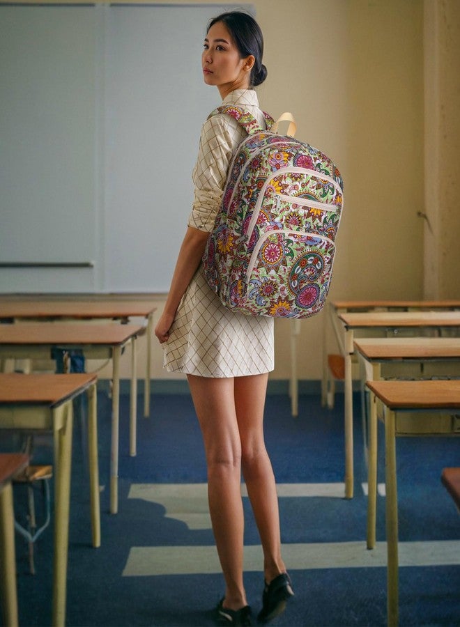 FOKDUVB Large Backpack for Women Backpack with Lots of Pockets for Travel Work School Bookbag with Laptop Compartment for High School College Girls Mochilas Morrales para Mujer (Beige/Green, Paisley) - Image 3