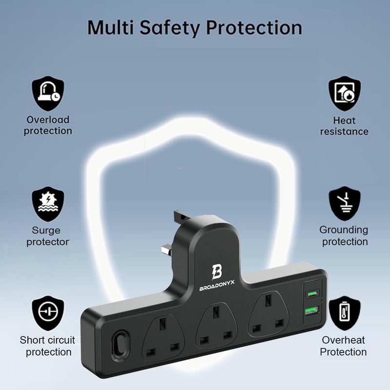 برودونيكس ذ م م سلك تمديد مع مشترك طاقة متعدد 3 مقابس تيار متردد، شاحن سريع USB-C بقدرة 20 واط ومنفذ USB واحد، مقبس تمديد بريطاني مع محطة شحن USB، كهرباء توصيلة كهرباء - Image 2