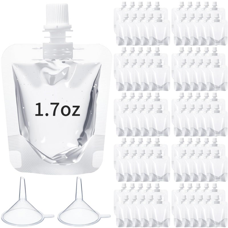Seeloowy 100 Pcs Plastic Pouches Bulk Clear Juice Bags Squeeze Pouches Plastic Leak Proof Bags with Funnel for Party Favors (1.7 oz) - Image 1