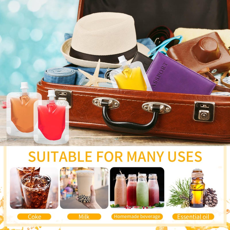 Seeloowy 100 Pcs Plastic Pouches Bulk Clear Juice Bags Squeeze Pouches Plastic Leak Proof Bags with Funnel for Party Favors (1.7 oz) - Image 4