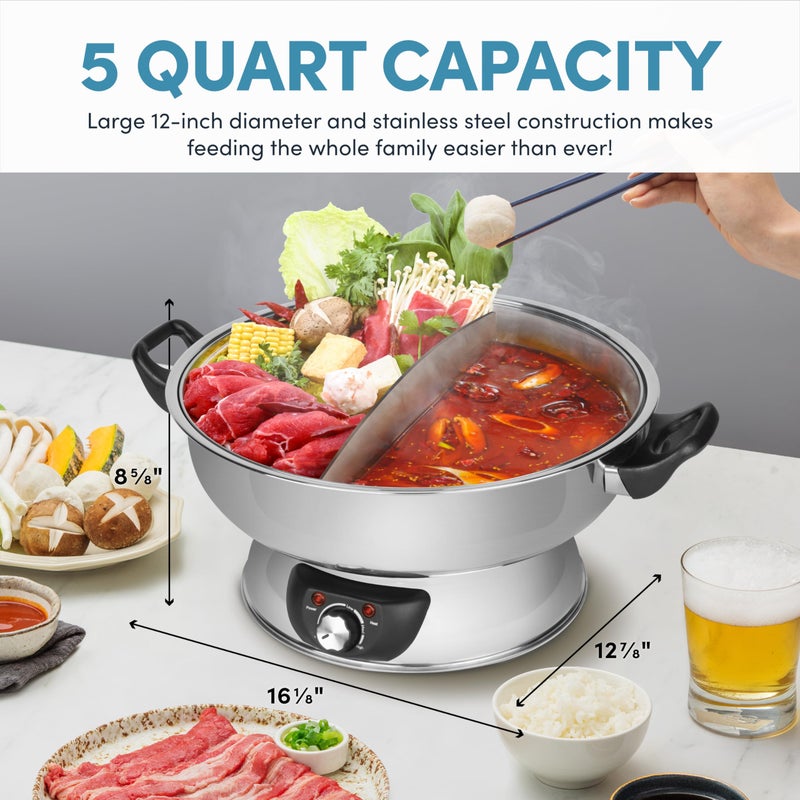 Aroma Housewares ASP-610 Dual-Sided Shabu Hot Pot, 5Qt, Stainless Steel Aroma Housewares 3 Uncooked/6 Cups Cooked Rice Cooker, Steamer, Multicooker, 2-6 cups, Black - Image 5