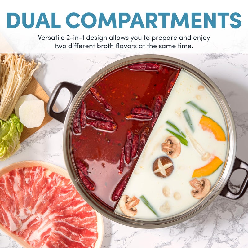 Aroma Housewares ASP-610 Dual-Sided Shabu Hot Pot, 5Qt, Stainless Steel Aroma Housewares 3 Uncooked/6 Cups Cooked Rice Cooker, Steamer, Multicooker, 2-6 cups, Black - Image 2