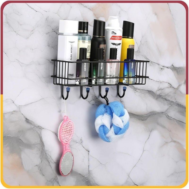 Amiraj Amiraj Wall Mounted SelfAdhesive Bathroom Organizer No Drill Kitchen Rack Rectangular Corner Shelf for BathroomKitchen Accessories GI Metal with Powder Coated Finish Black Pack of 1  - Image 2