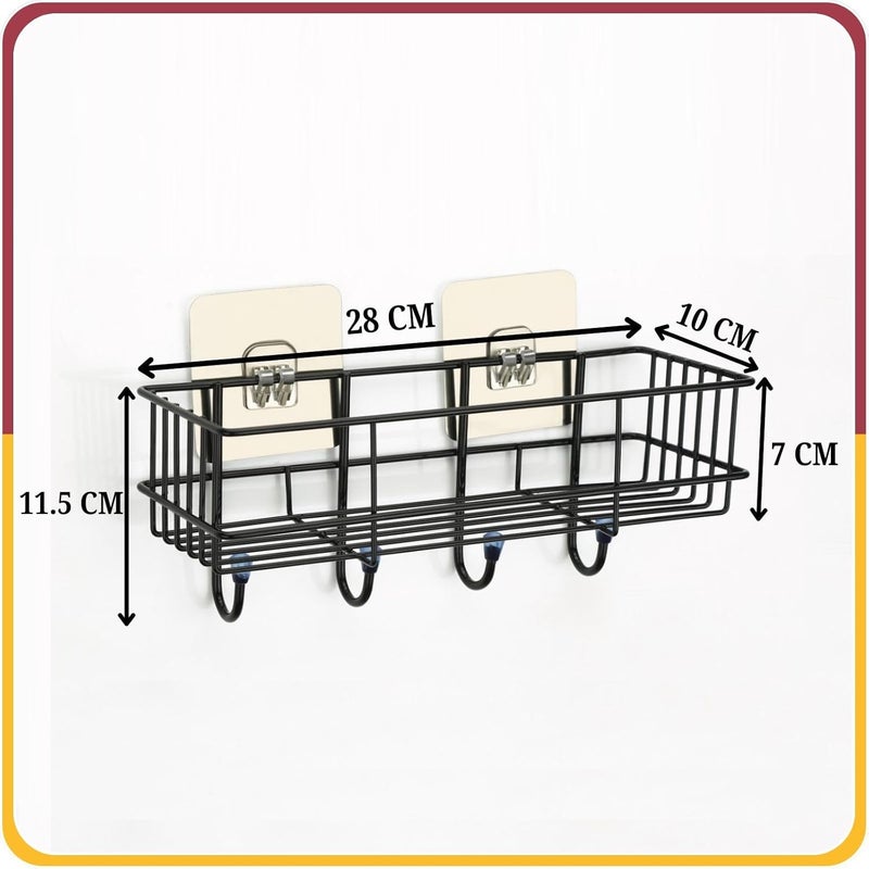 Amiraj Amiraj Wall Mounted SelfAdhesive Bathroom Organizer No Drill Kitchen Rack Rectangular Corner Shelf for BathroomKitchen Accessories GI Metal with Powder Coated Finish Black Pack of 1  - Image 3