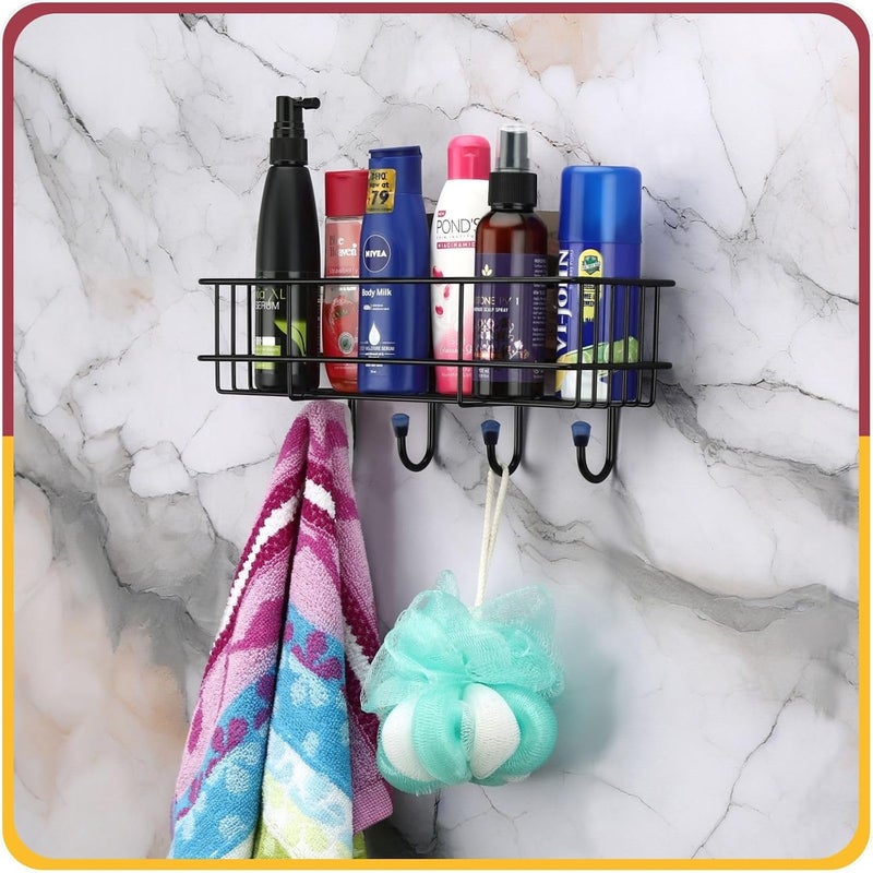 Amiraj Amiraj Wall Mounted SelfAdhesive Bathroom Organizer No Drill Kitchen Rack Rectangular Corner Shelf for BathroomKitchen Accessories GI Metal with Powder Coated Finish Black Pack of 1  - Image 4