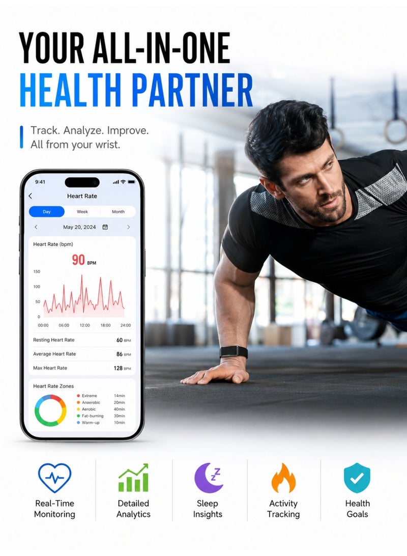 Kasa Screenless Smart Fitness Tracker Bracelet with Heart Rate & HRV Monitor, 40 Days Battery Life, AI Health Tracking, 100+ Sports Modes, IP68 Waterproof Activity Tracker, Call Reminder, Women's Health Tracking, 2 Straps - Image 3