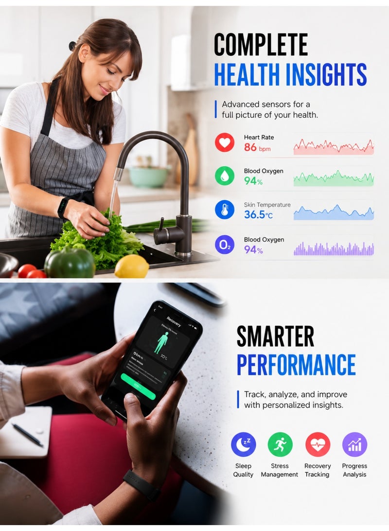 Kasa Screenless Smart Fitness Tracker Bracelet with Heart Rate & HRV Monitor, 40 Days Battery Life, AI Health Tracking, 100+ Sports Modes, IP68 Waterproof Activity Tracker, Call Reminder, Women's Health Tracking, 2 Straps - Image 4