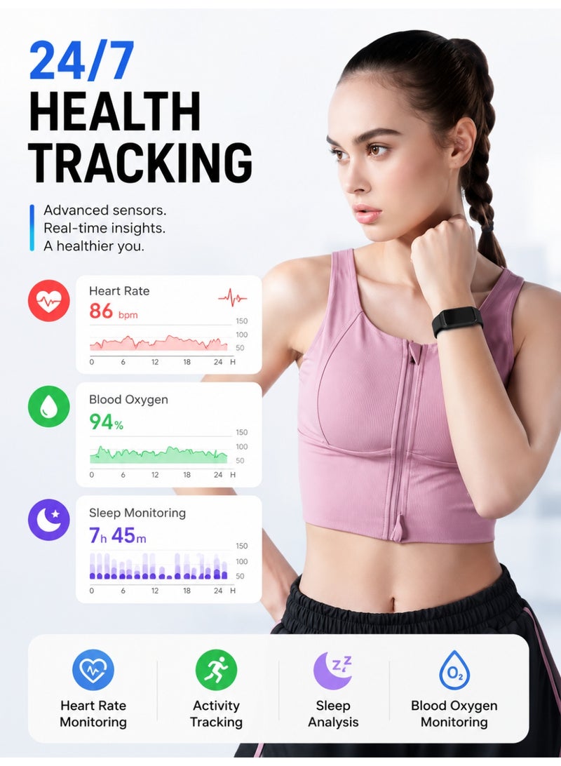 Kasa Screenless Smart Fitness Tracker Bracelet with Heart Rate & HRV Monitor, 40 Days Battery Life, AI Health Tracking, 100+ Sports Modes, IP68 Waterproof Activity Tracker, Call Reminder, Women's Health Tracking, 2 Straps - Image 2