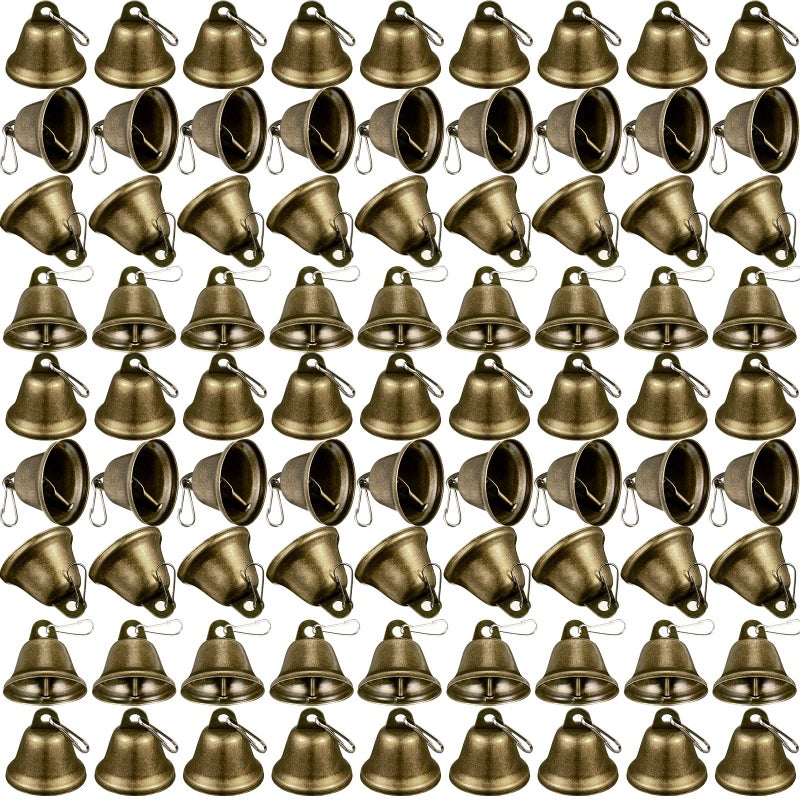 Shimeyao 100 Pieces Bells Bronze Jingle 15 x 157 Inch Vintage Small Bells with Spring Hooks for Christmas Craft Wind Chimes Dog Potty Training Doorbell Wedding Decor Craft Making Hanging Favor