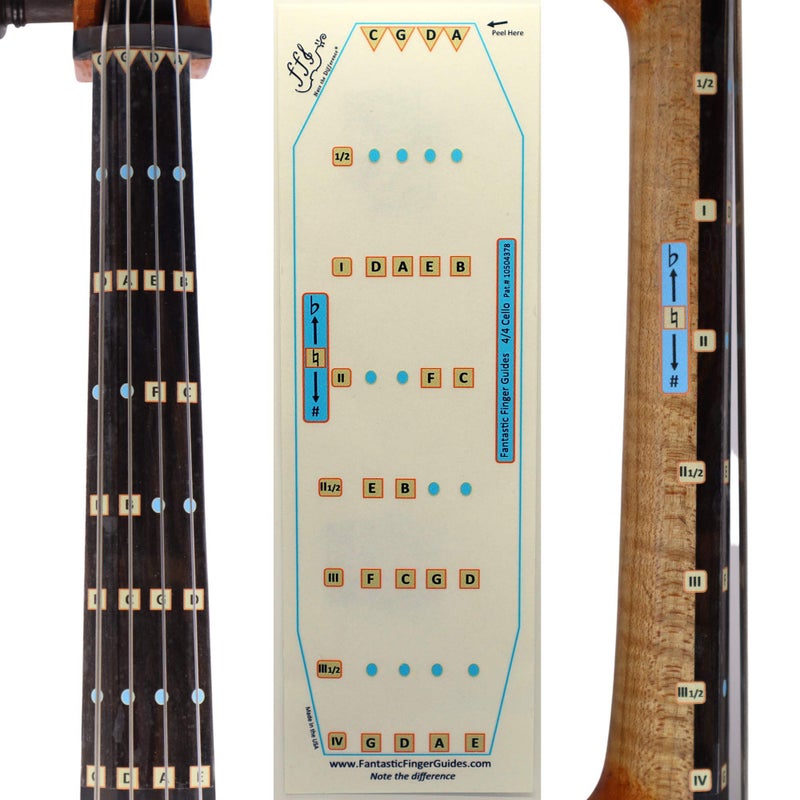 FFG NOTE THE DIFFERENCE Fantastic Finger Guide for Cellos - Music Accessories for String Instruments, Fingerboard and Fretboard Stickers for Learning All Notes, Learn to Play Cello, 4/4 Size - Image 1