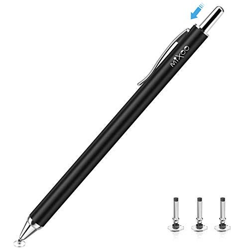 Mixoo Retractable Stylus for Touch Screens - High Sensitivity Universal Stylus Touch Screen Pen with 3 Replaceable Disc Tips for iPad iPhone and All Other Capacitive Tablets & Cell Phones (Black) - Image 1