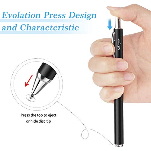 Mixoo Retractable Stylus for Touch Screens - High Sensitivity Universal Stylus Touch Screen Pen with 3 Replaceable Disc Tips for iPad iPhone and All Other Capacitive Tablets & Cell Phones (Black) - Image 2