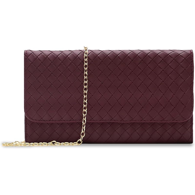 U+U Wallet for Women,Woven Credit Card Holder with Detachable Metal Chain,Crossbody Shoulder Handbag - Image 1