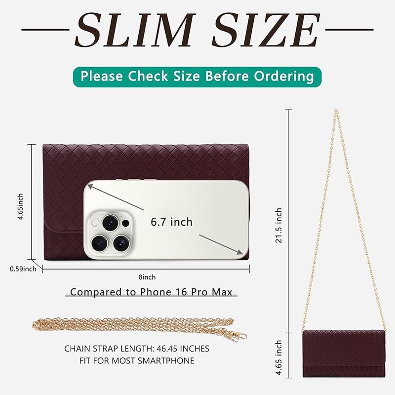 U+U Wallet for Women,Woven Credit Card Holder with Detachable Metal Chain,Crossbody Shoulder Handbag - Image 4