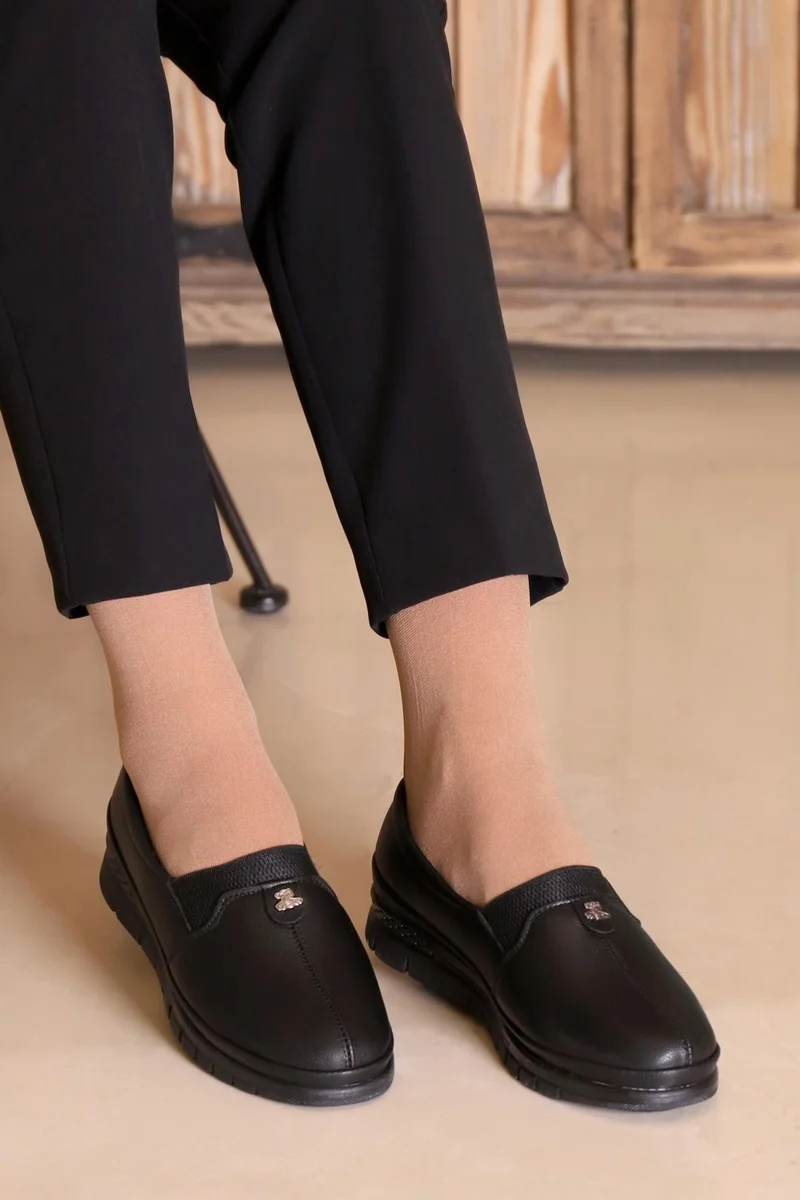 كابتن جونيور Captain Junior Women's Black Classic Shoes Orthopedic Mother Shoes Mother Ballerina Shoes Mother Women's Daily Shoes Zslnk 510