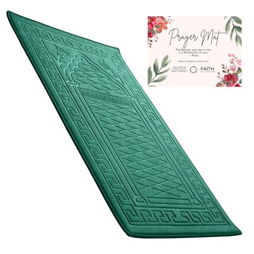 Sacred Artisans Padded Prayer Mat Thick with Soft Velvet Foam | Prayer Rug and Meditation Mat for Men Women Home Travel & Gift (Paradise Green) - Image 1