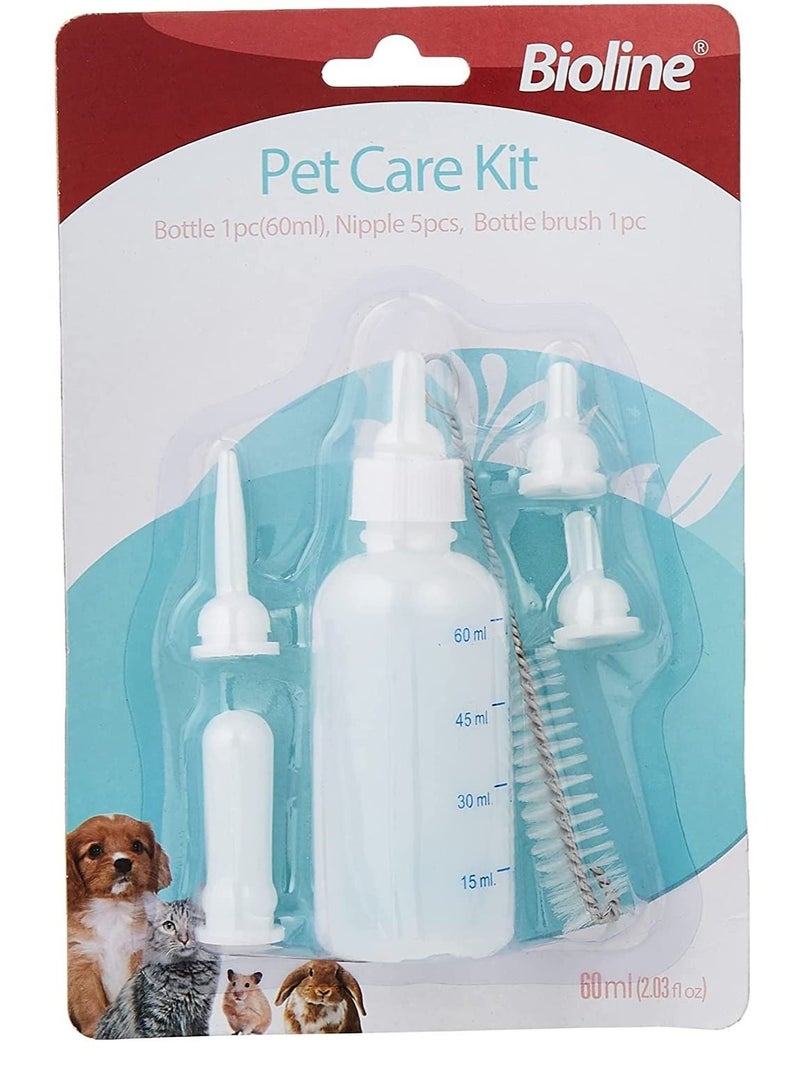 Bioline مجموعة زجاجات الرضاعة من بايولين للحيوانات الأليفة حديثي الولادة، 60 مل - Image 1